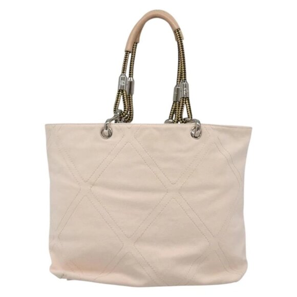 CHANEL COCO Mark Tote Bag No.5 Canvas White Silver CC Auth gh524 - Picture 3 of 16